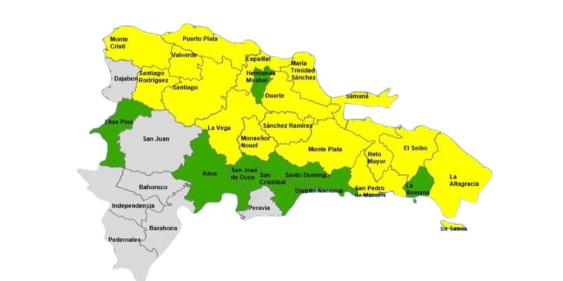 COE mantiene 17 provincias en alerta amarilla y 7 y al Distrito Nacional en verde
