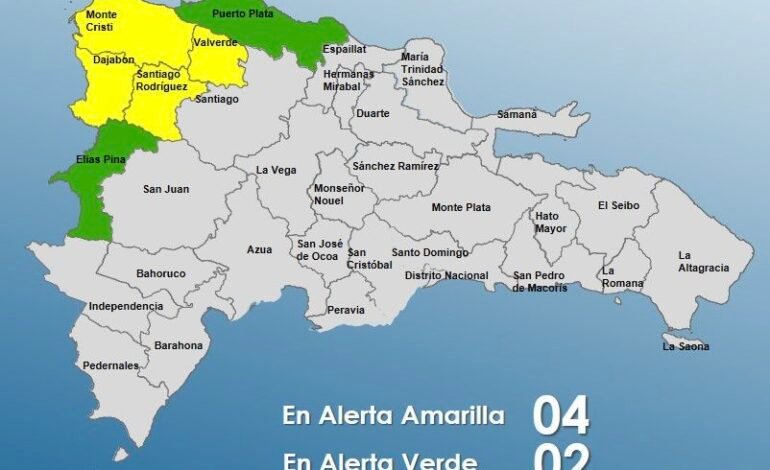 COE coloca cuatro provincias en alerta amarilla y 2 en verde
