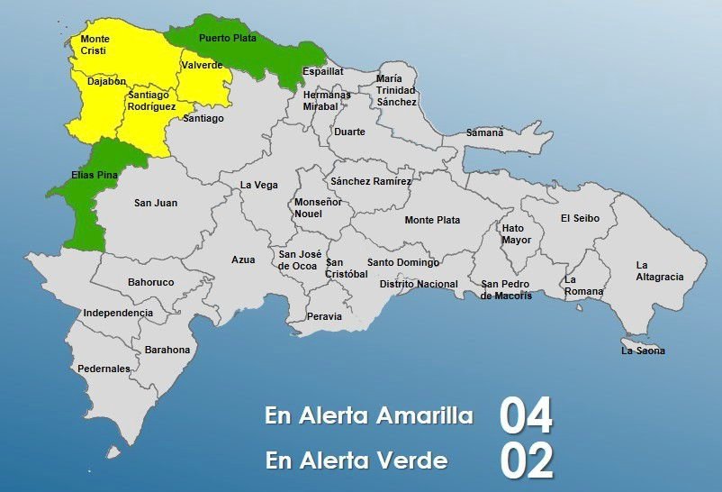 COE coloca cuatro provincias en alerta amarilla y 2 en verde