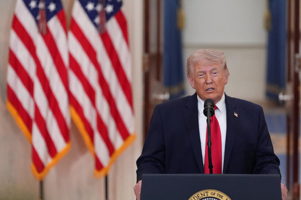 El presidente de Estados Unidos, Donald Trump, pronuncia un discurso a la nación sobre la guerra con Irán en la Casa Blanca, en Washington, D.C., EE. UU., el 1 de abril de 2026.
