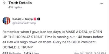 Trump reitera advertencia a Irán: 48 horas para un acuerdo sobre el estrecho de Ormuz o desatará «el infierno»